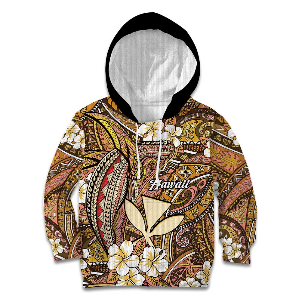 Personalised Hawaii Tribal Humpback Whale Kid Hoodie Melemele Hibiscus Seamless Pattern