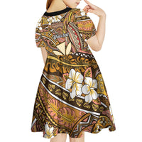 Personalised Hawaii Tribal Humpback Whale Kid Short Sleeve Dress Melemele Hibiscus Seamless Pattern