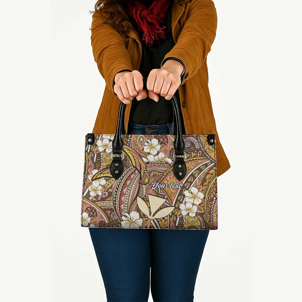 Personalised Hawaii Tribal Humpback Whale Leather Bag Melemele Hibiscus Seamless Pattern