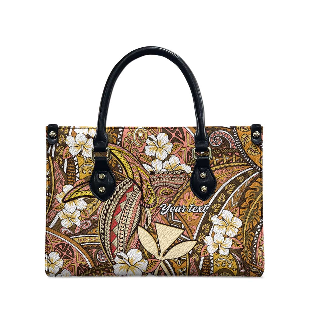Personalised Hawaii Tribal Humpback Whale Leather Bag Melemele Hibiscus Seamless Pattern