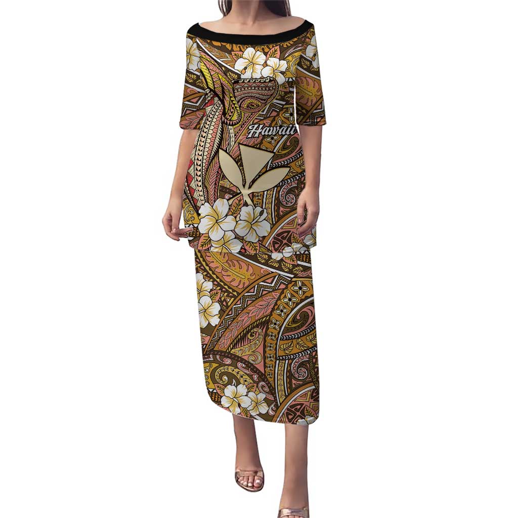 Personalised Hawaii Tribal Humpback Whale Puletasi Melemele Hibiscus Seamless Pattern LT9 Long Dress Gold - Polynesian Pride