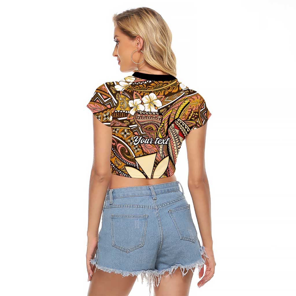 Personalised Hawaii Tribal Humpback Whale Raglan Cropped T Shirt Melemele Hibiscus Seamless Pattern