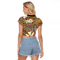 Personalised Hawaii Tribal Humpback Whale Raglan Cropped T Shirt Melemele Hibiscus Seamless Pattern