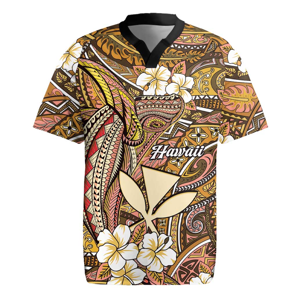 Personalised Hawaii Tribal Humpback Whale Rugby Jersey Melemele Hibiscus Seamless Pattern LT9 Gold - Polynesian Pride