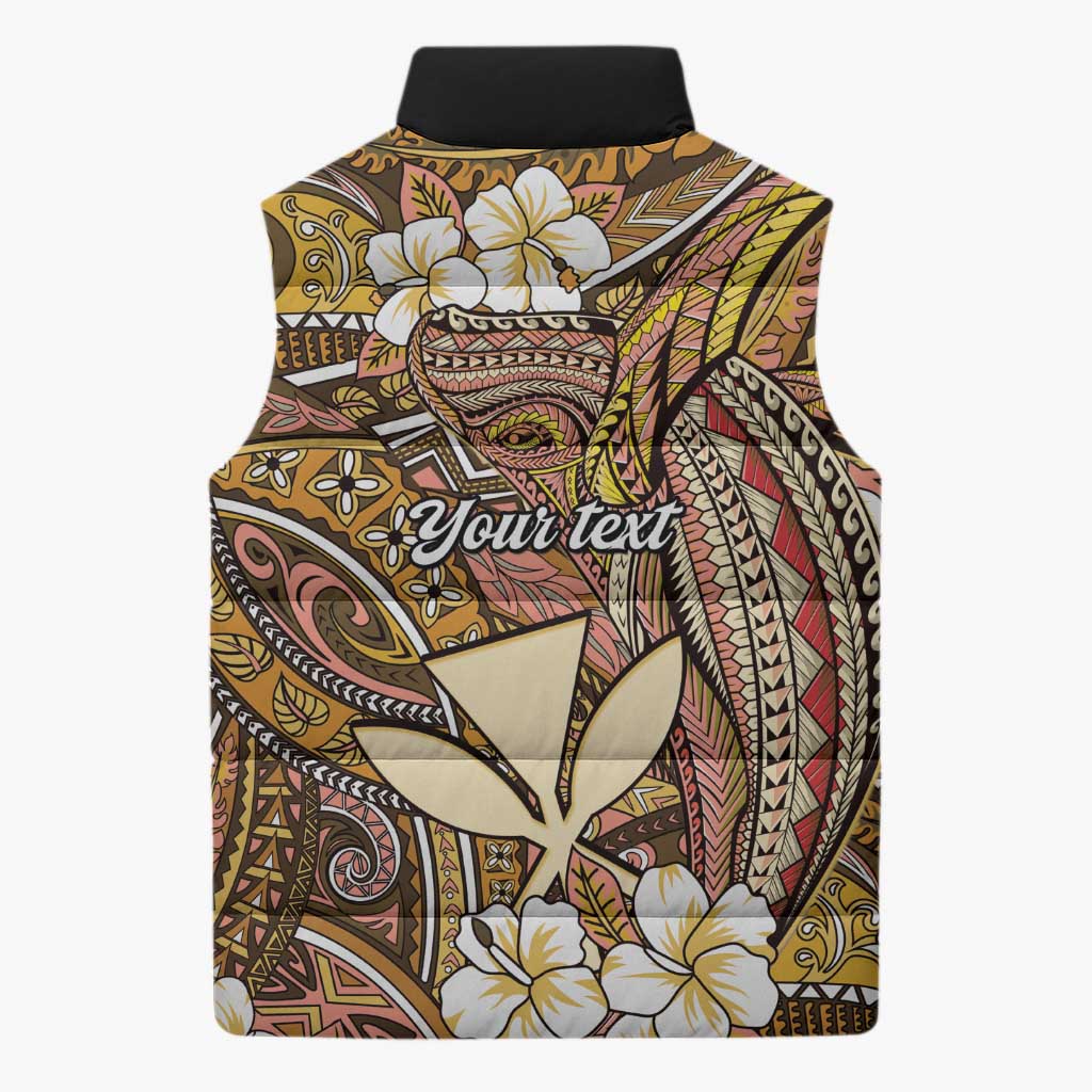 Personalised Hawaii Tribal Humpback Whale Sleeveless Puffer Jacket Melemele Hibiscus Seamless Pattern