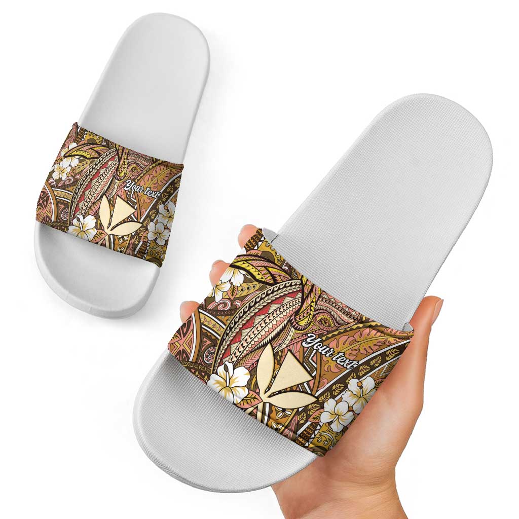 Personalised Hawaii Tribal Humpback Whale Slide Sandals Melemele Hibiscus Seamless Pattern