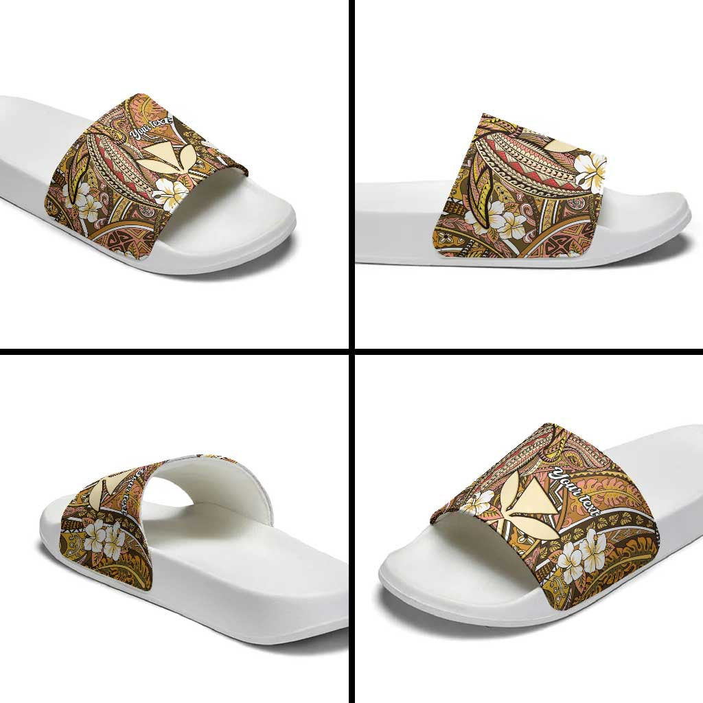 Personalised Hawaii Tribal Humpback Whale Slide Sandals Melemele Hibiscus Seamless Pattern