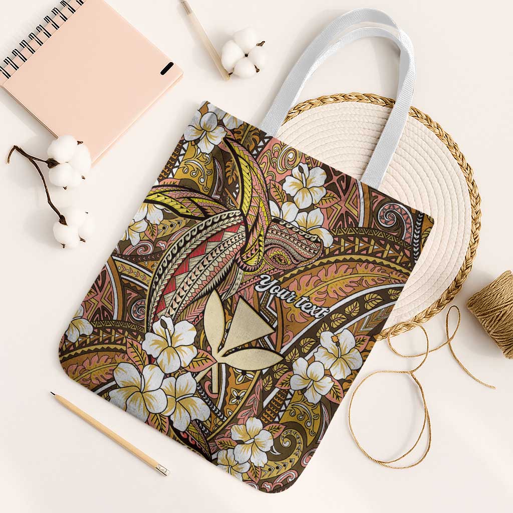 Personalised Hawaii Tribal Humpback Whale Tote Bag Melemele Hibiscus Seamless Pattern