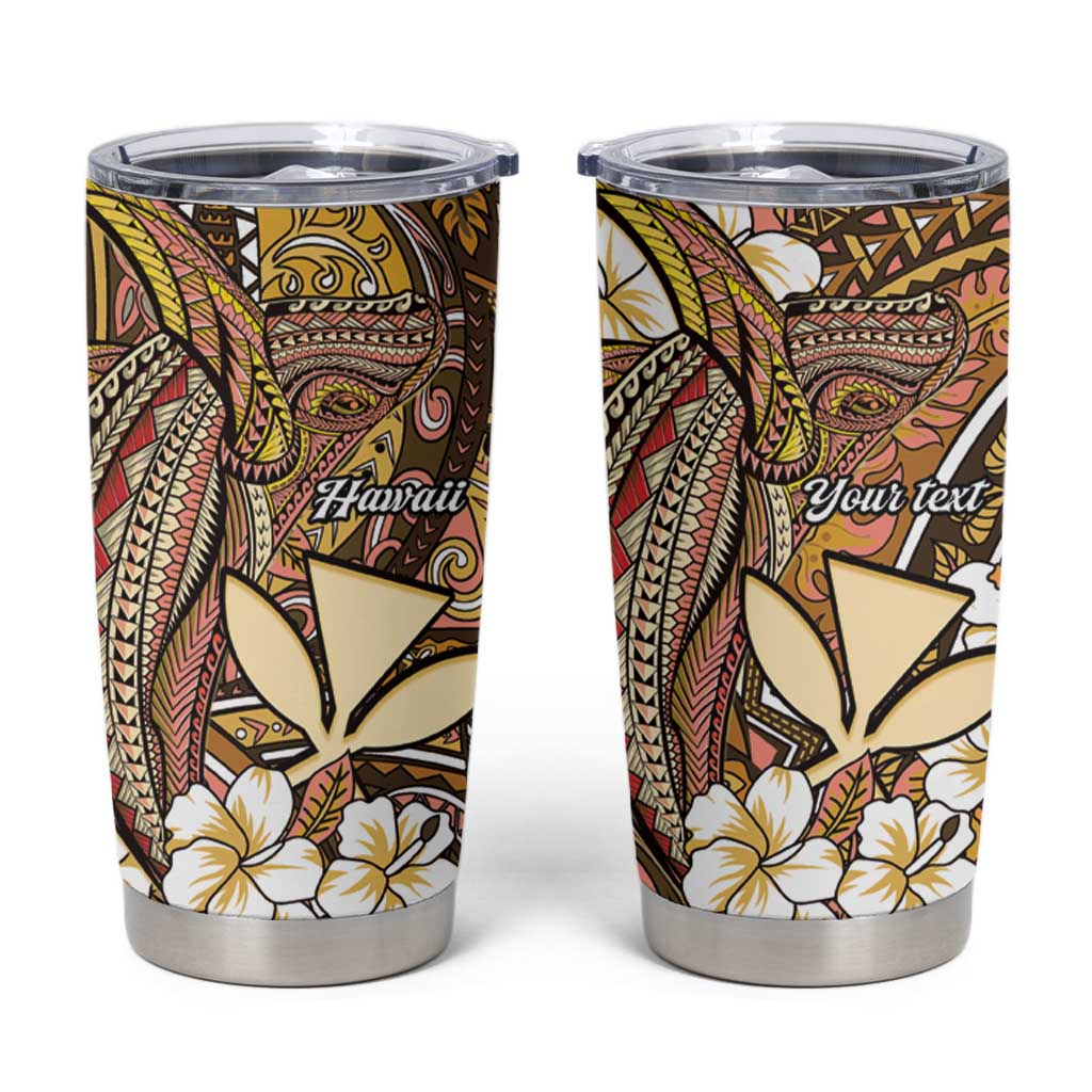 Personalised Hawaii Tribal Humpback Whale Tumbler Cup Melemele Hibiscus Seamless Pattern