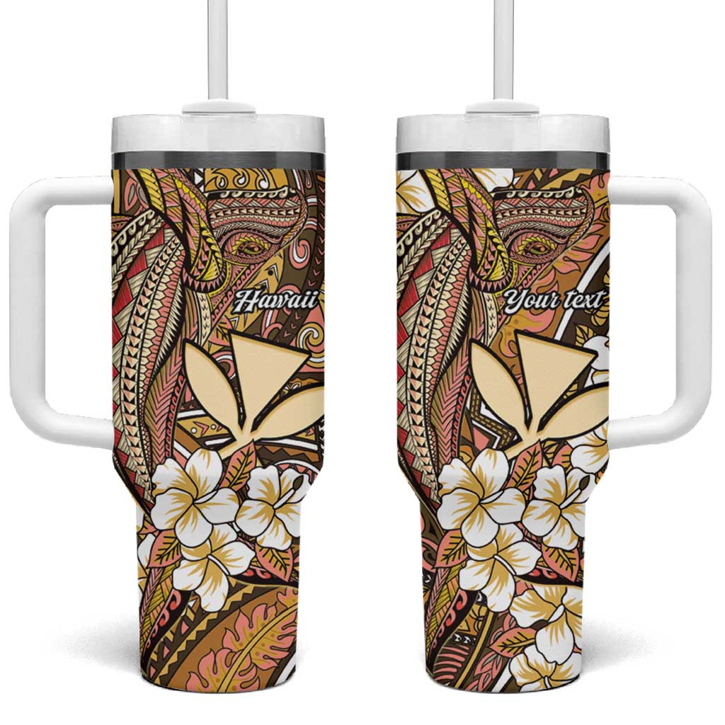 Personalised Hawaii Tribal Humpback Whale Tumbler With Handle Melemele Hibiscus Seamless Pattern