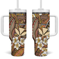 Personalised Hawaii Tribal Humpback Whale Tumbler With Handle Melemele Hibiscus Seamless Pattern