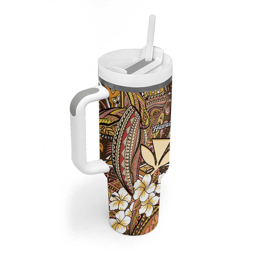 Personalised Hawaii Tribal Humpback Whale Tumbler With Handle Melemele Hibiscus Seamless Pattern