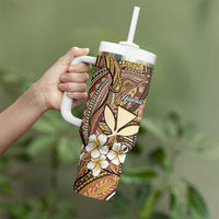 Personalised Hawaii Tribal Humpback Whale Tumbler With Handle Melemele Hibiscus Seamless Pattern
