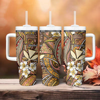 Personalised Hawaii Tribal Humpback Whale Tumbler With Handle Melemele Hibiscus Seamless Pattern