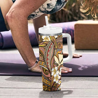 Personalised Hawaii Tribal Humpback Whale Tumbler With Handle Melemele Hibiscus Seamless Pattern