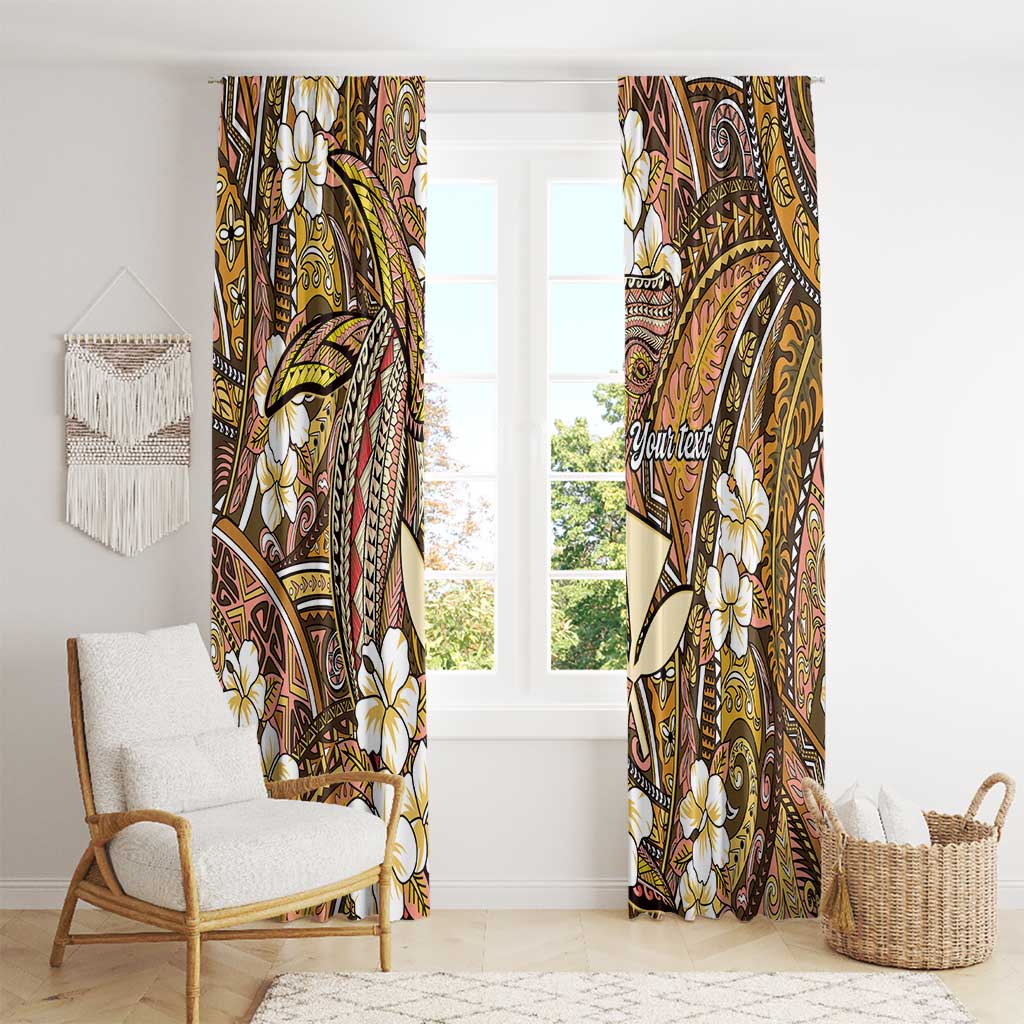 Personalised Hawaii Tribal Humpback Whale Window Curtain Melemele Hibiscus Seamless Pattern LT9 - Polynesian Pride