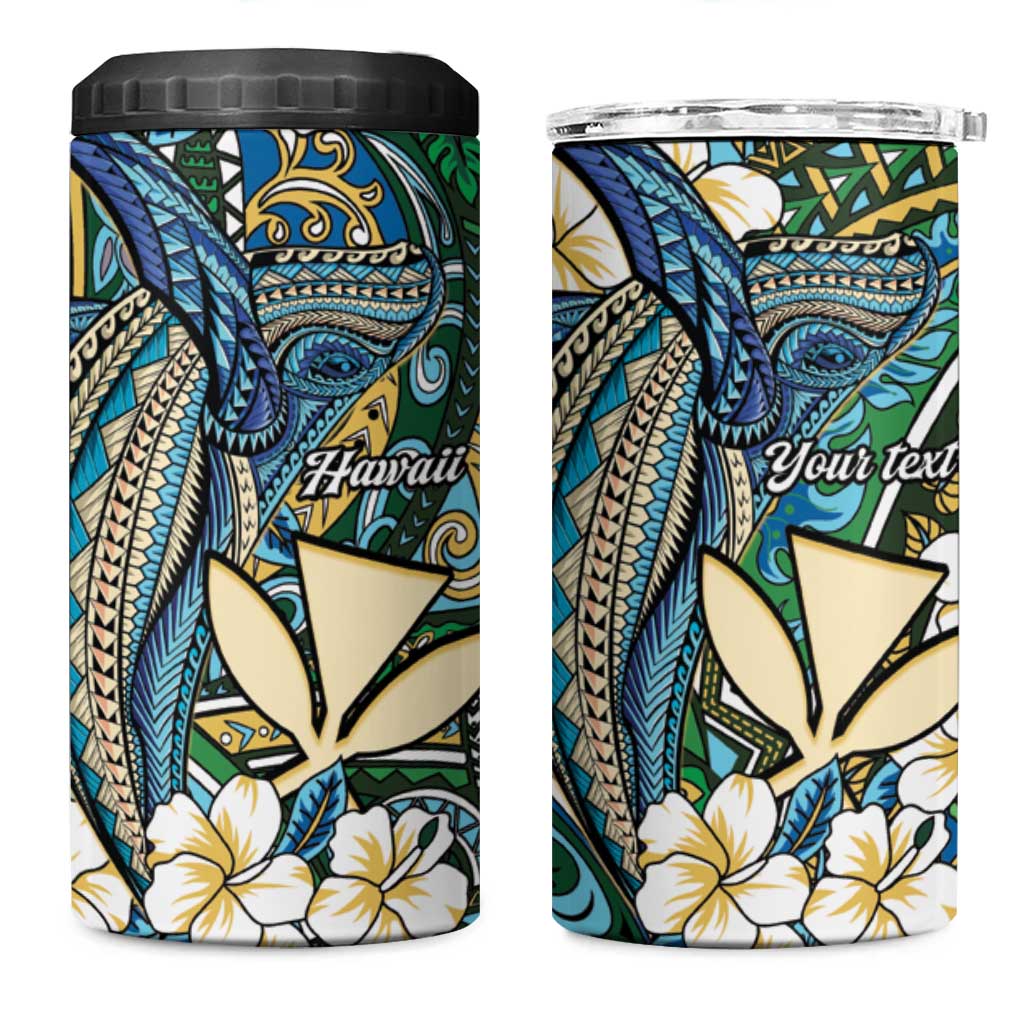 Personalised Hawaii Tribal Humpback Whale 4 in 1 Can Cooler Tumbler Omaomao Hibiscus Seamless Pattern