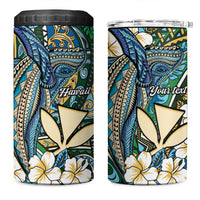 Personalised Hawaii Tribal Humpback Whale 4 in 1 Can Cooler Tumbler Omaomao Hibiscus Seamless Pattern