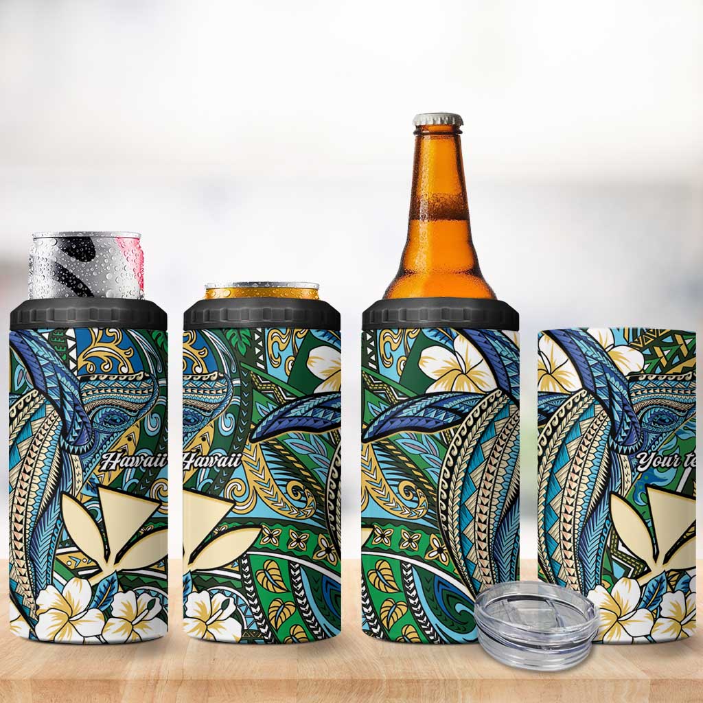 Personalised Hawaii Tribal Humpback Whale 4 in 1 Can Cooler Tumbler Omaomao Hibiscus Seamless Pattern