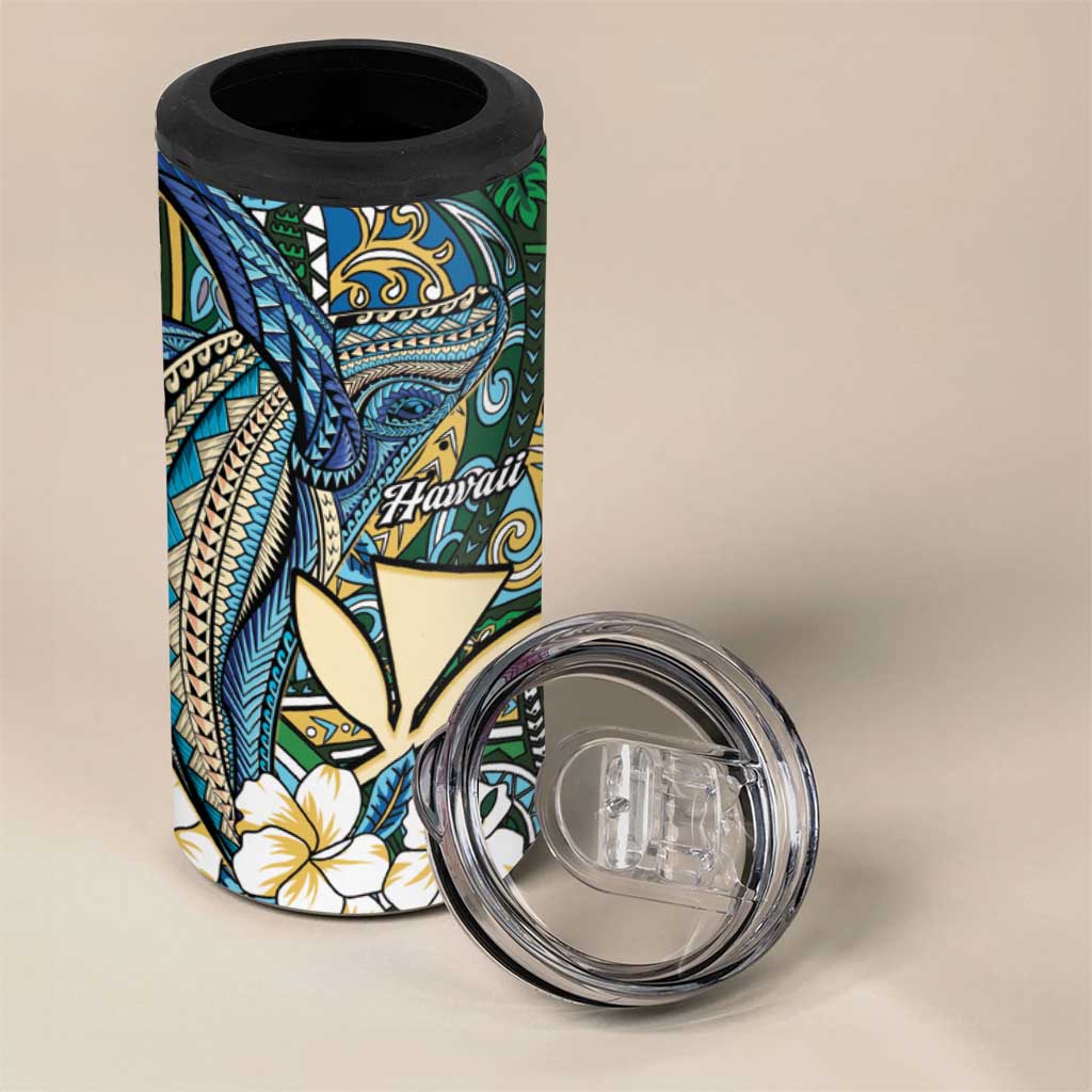 Personalised Hawaii Tribal Humpback Whale 4 in 1 Can Cooler Tumbler Omaomao Hibiscus Seamless Pattern