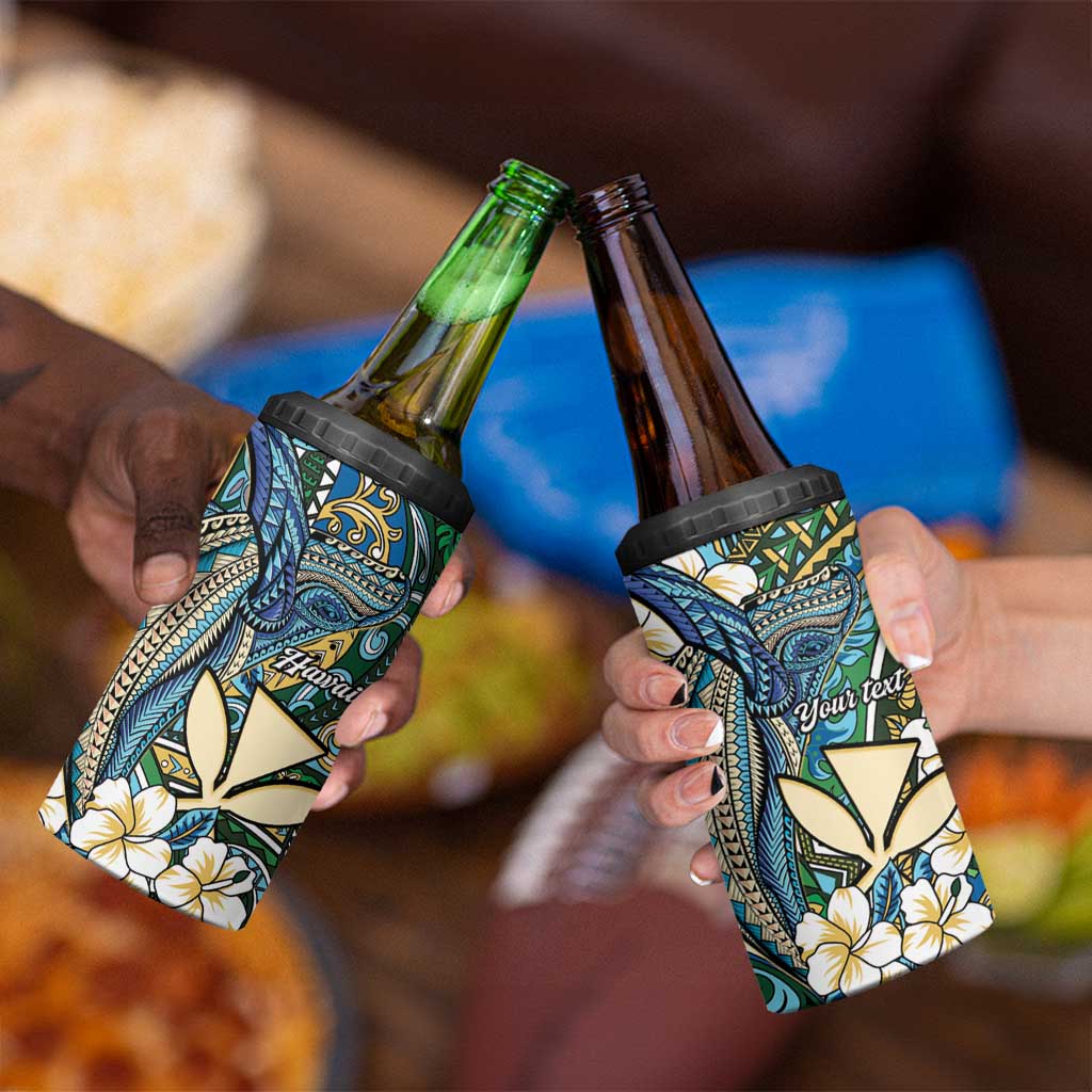 Personalised Hawaii Tribal Humpback Whale 4 in 1 Can Cooler Tumbler Omaomao Hibiscus Seamless Pattern