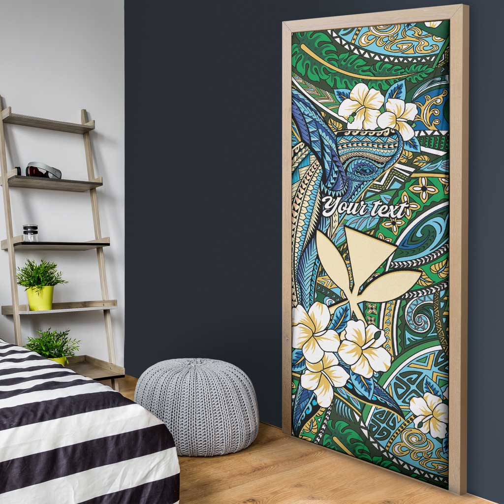 Personalised Hawaii Tribal Humpback Whale Door Cover Omaomao Hibiscus Seamless Pattern