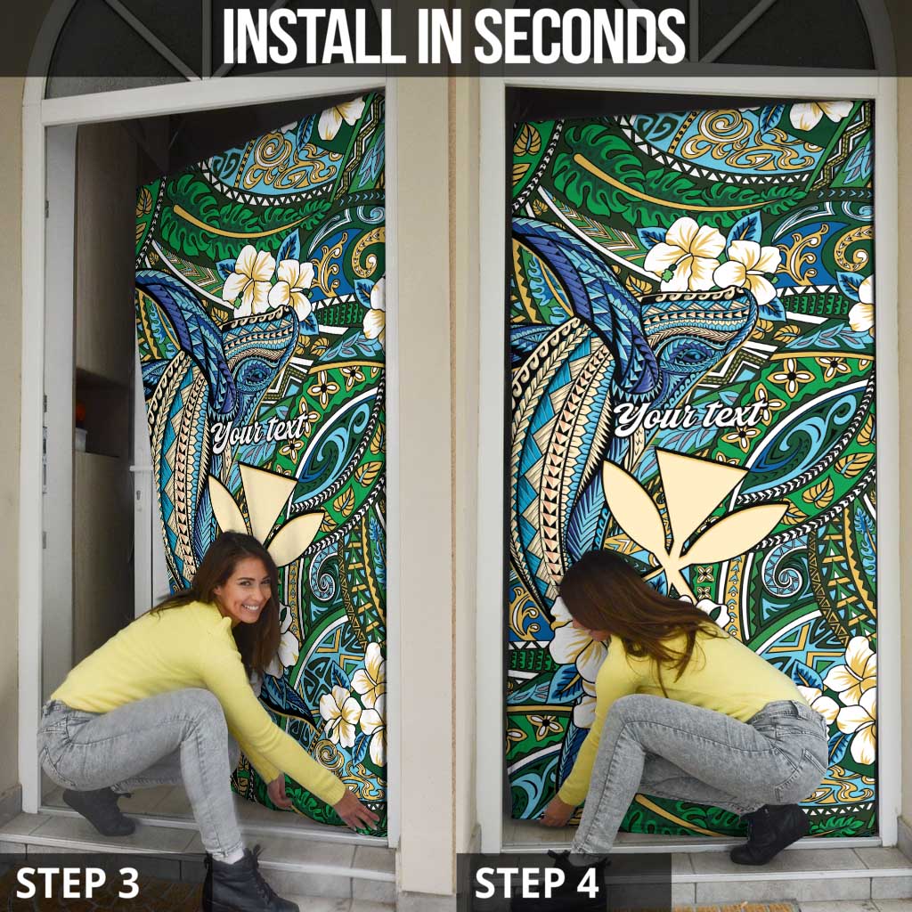 Personalised Hawaii Tribal Humpback Whale Door Cover Omaomao Hibiscus Seamless Pattern