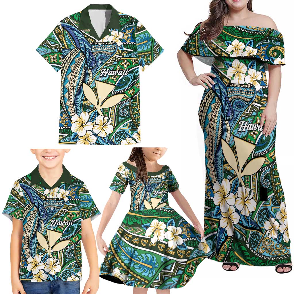 Personalised Hawaii Tribal Humpback Whale Family Matching Off Shoulder Maxi Dress and Hawaiian Shirt Omaomao Hibiscus Seamless Pattern LT9 - Polynesian Pride