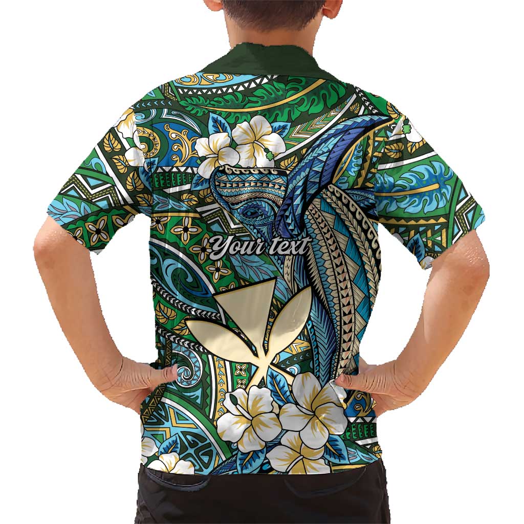 Personalised Hawaii Tribal Humpback Whale Family Matching Puletasi and Hawaiian Shirt Omaomao Hibiscus Seamless Pattern