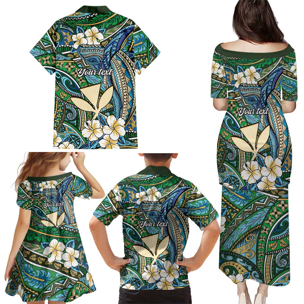 Personalised Hawaii Tribal Humpback Whale Family Matching Puletasi and Hawaiian Shirt Omaomao Hibiscus Seamless Pattern