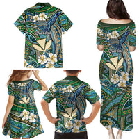 Personalised Hawaii Tribal Humpback Whale Family Matching Puletasi and Hawaiian Shirt Omaomao Hibiscus Seamless Pattern