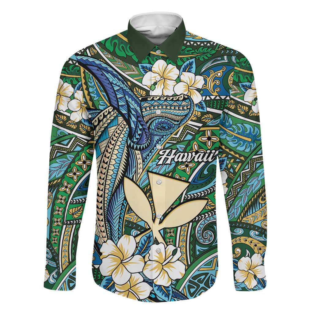 Personalised Hawaii Tribal Humpback Whale Family Matching Puletasi and Hawaiian Shirt Omaomao Hibiscus Seamless Pattern
