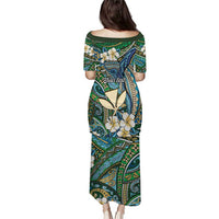 Personalised Hawaii Tribal Humpback Whale Family Matching Puletasi and Hawaiian Shirt Omaomao Hibiscus Seamless Pattern