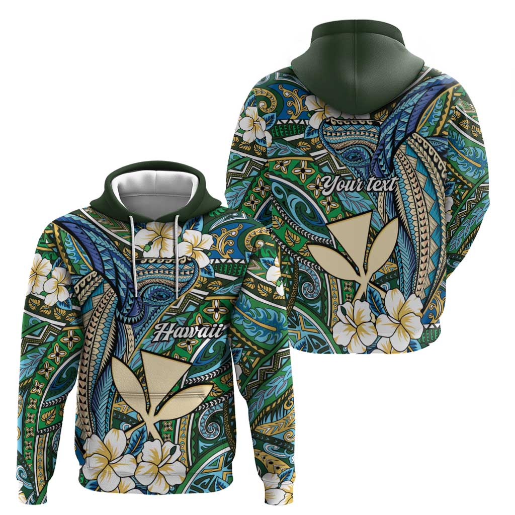 Personalised Hawaii Tribal Humpback Whale Hoodie Omaomao Hibiscus Seamless Pattern LT9 - Polynesian Pride