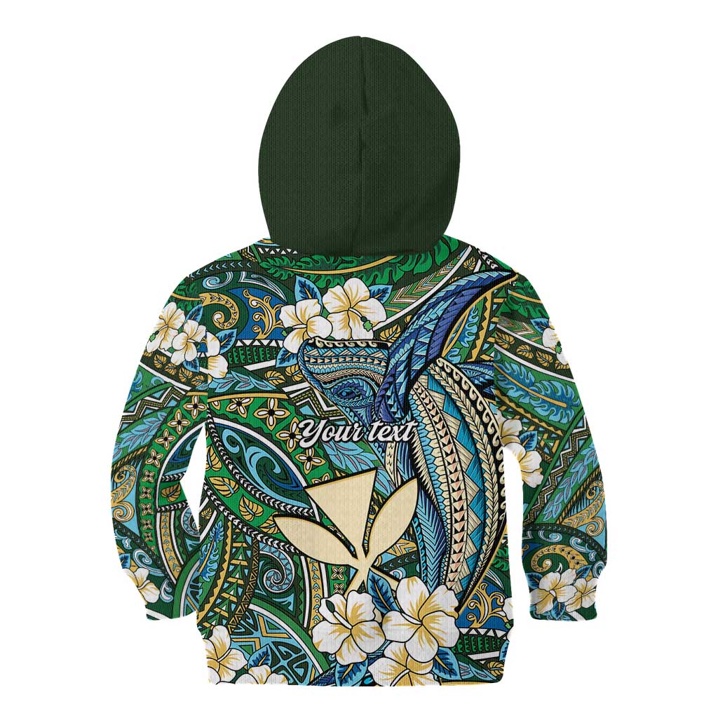 Personalised Hawaii Tribal Humpback Whale Kid Hoodie Omaomao Hibiscus Seamless Pattern LT9 - Polynesian Pride