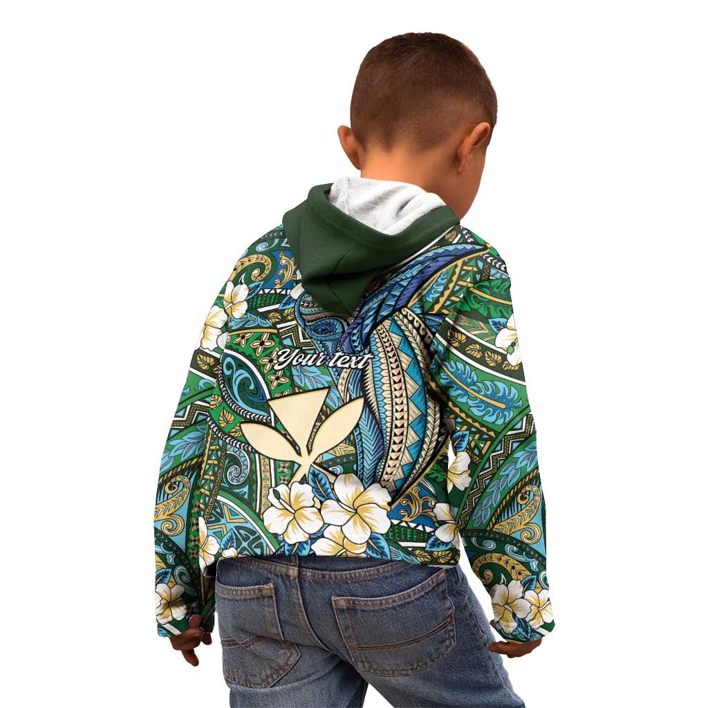 Personalised Hawaii Tribal Humpback Whale Kid Hoodie Omaomao Hibiscus Seamless Pattern LT9 - Polynesian Pride