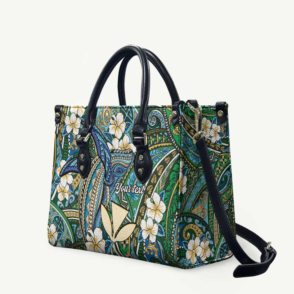 Personalised Hawaii Tribal Humpback Whale Leather Bag Omaomao Hibiscus Seamless Pattern