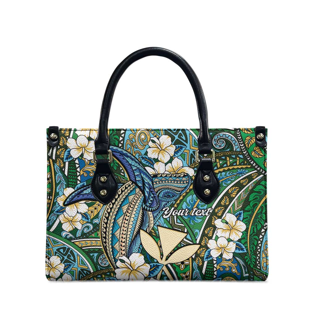 Personalised Hawaii Tribal Humpback Whale Leather Bag Omaomao Hibiscus Seamless Pattern