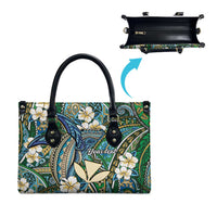 Personalised Hawaii Tribal Humpback Whale Leather Bag Omaomao Hibiscus Seamless Pattern