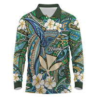 Personalised Hawaii Tribal Humpback Whale Long Sleeve Polo Shirt Omaomao Hibiscus Seamless Pattern