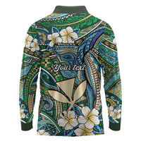 Personalised Hawaii Tribal Humpback Whale Long Sleeve Polo Shirt Omaomao Hibiscus Seamless Pattern
