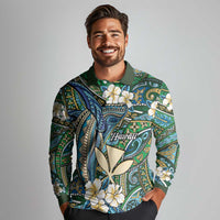 Personalised Hawaii Tribal Humpback Whale Long Sleeve Polo Shirt Omaomao Hibiscus Seamless Pattern