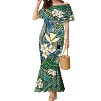 Personalised Hawaii Tribal Humpback Whale Mermaid Dress Omaomao Hibiscus Seamless Pattern