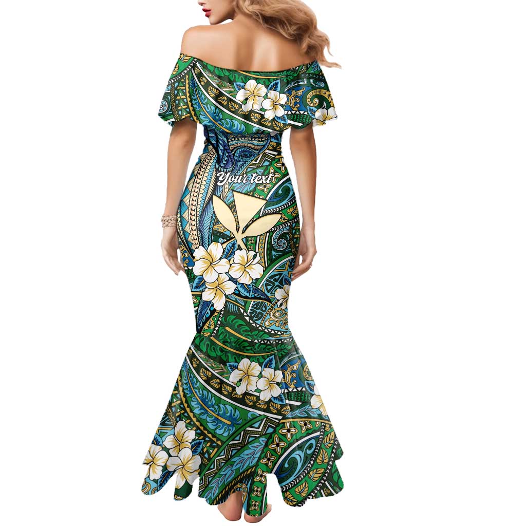 Personalised Hawaii Tribal Humpback Whale Mermaid Dress Omaomao Hibiscus Seamless Pattern