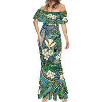 Personalised Hawaii Tribal Humpback Whale Mermaid Dress Omaomao Hibiscus Seamless Pattern