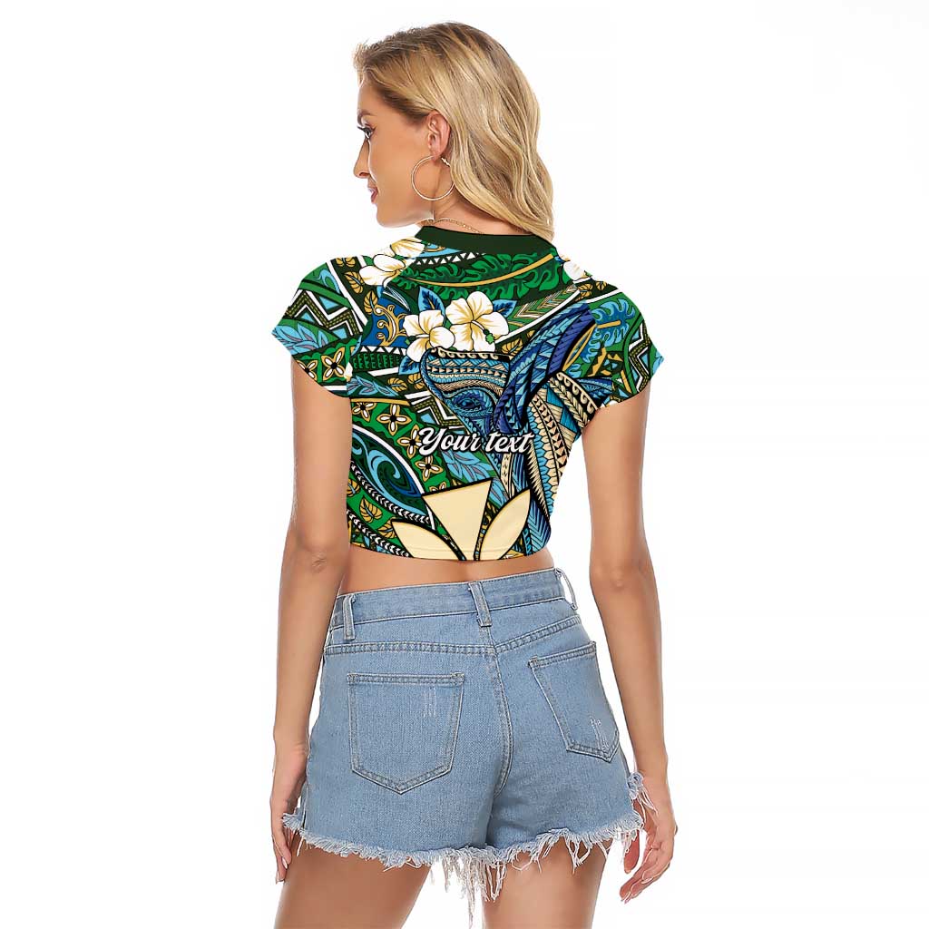 Personalised Hawaii Tribal Humpback Whale Raglan Cropped T Shirt Omaomao Hibiscus Seamless Pattern LT9 - Polynesian Pride