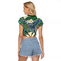 Personalised Hawaii Tribal Humpback Whale Raglan Cropped T Shirt Omaomao Hibiscus Seamless Pattern LT9 - Polynesian Pride