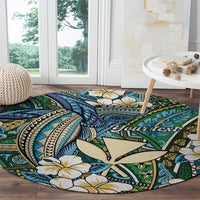 Personalised Hawaii Tribal Humpback Whale Round Carpet Omaomao Hibiscus Seamless Pattern LT9 - Polynesian Pride
