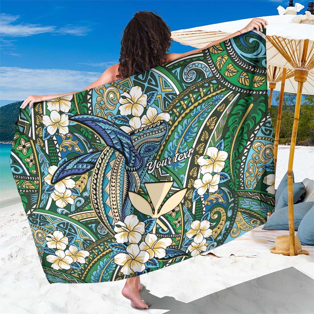 Personalised Hawaii Tribal Humpback Whale Sarong Omaomao Hibiscus Seamless Pattern LT9 One Size 44 x 66 inches Green - Polynesian Pride