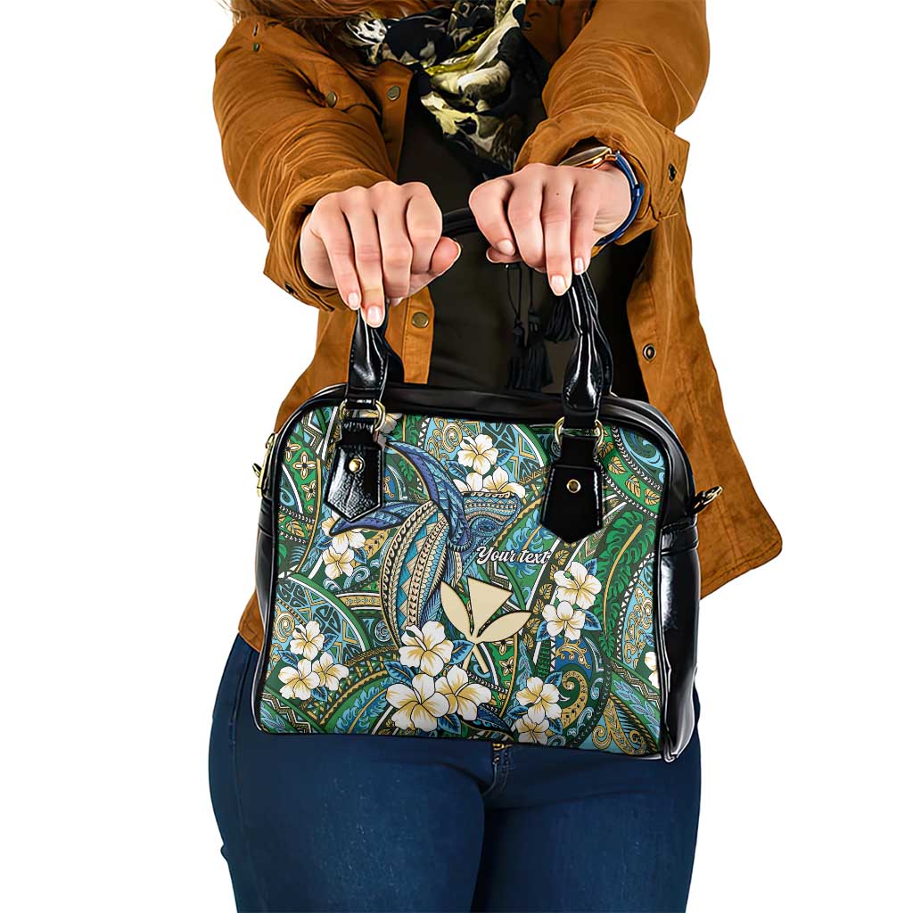 Personalised Hawaii Tribal Humpback Whale Shoulder Handbag Omaomao Hibiscus Seamless Pattern LT9 One Size Green - Polynesian Pride